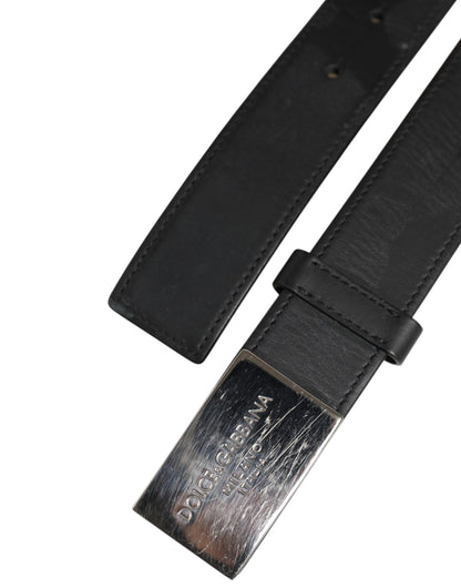Black Leather Classic Metal Logo Buckle Belt