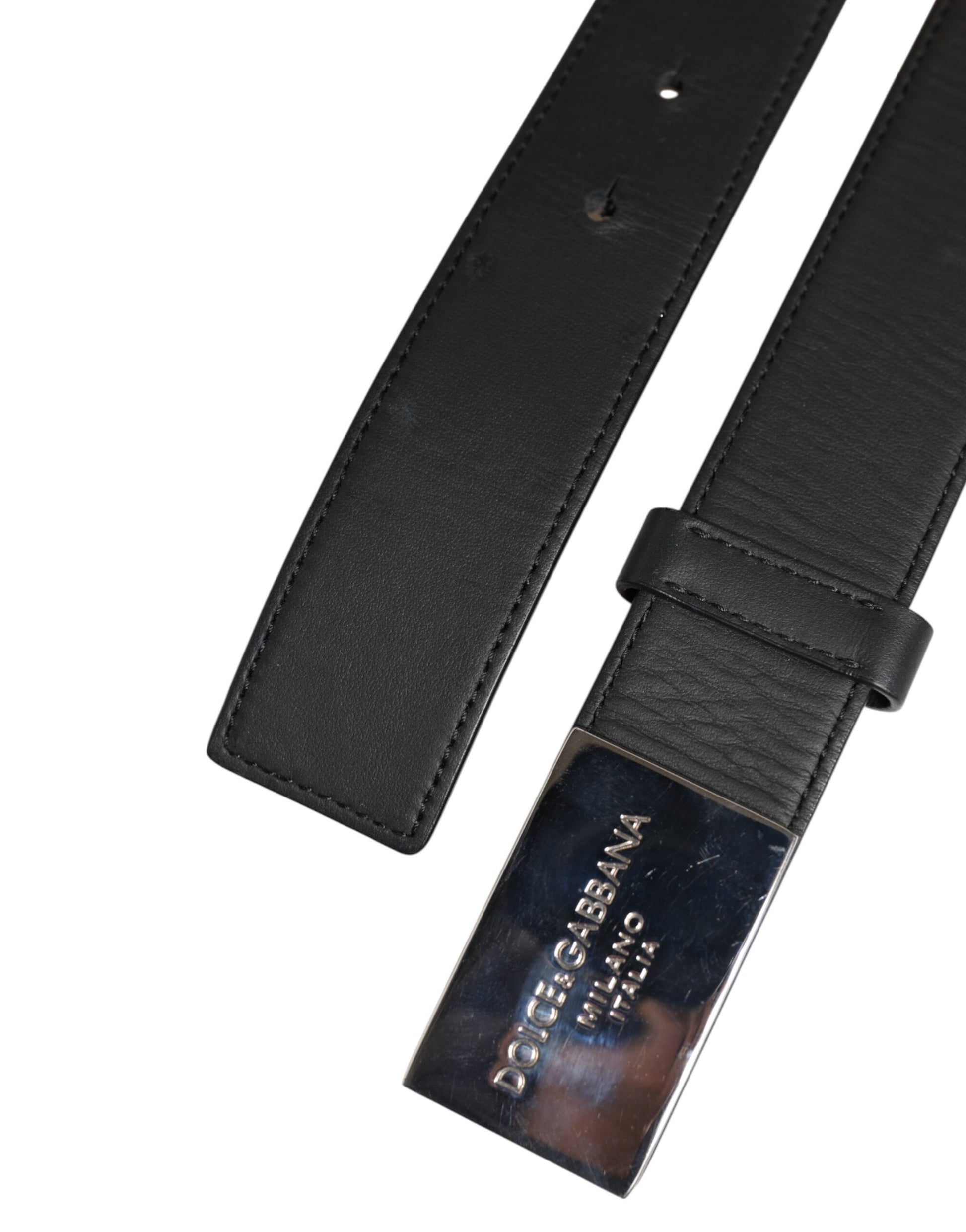 Black Leather Metal Logo Buckle Belt