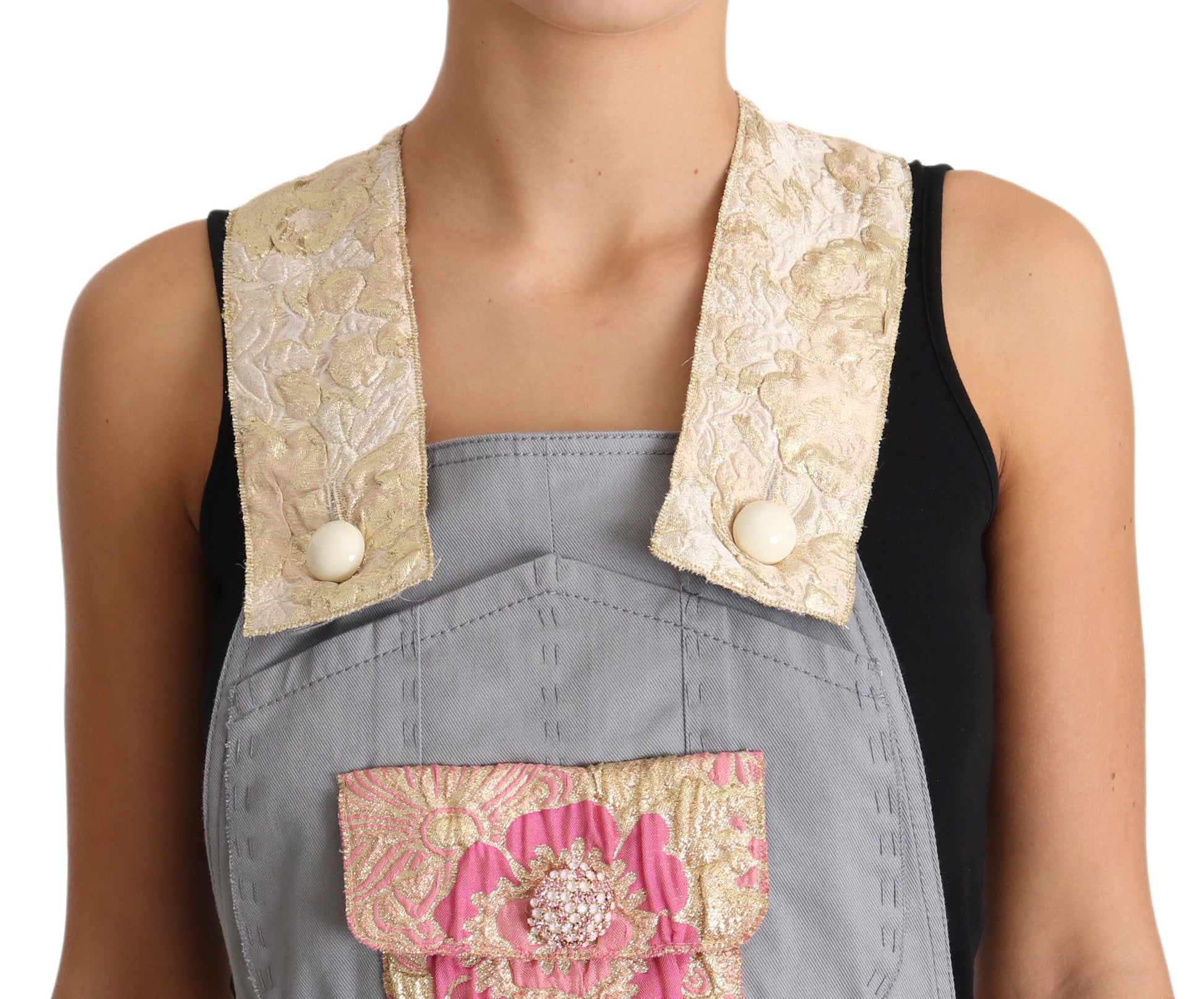 Exquisite Floral Embellished Denim Overalls