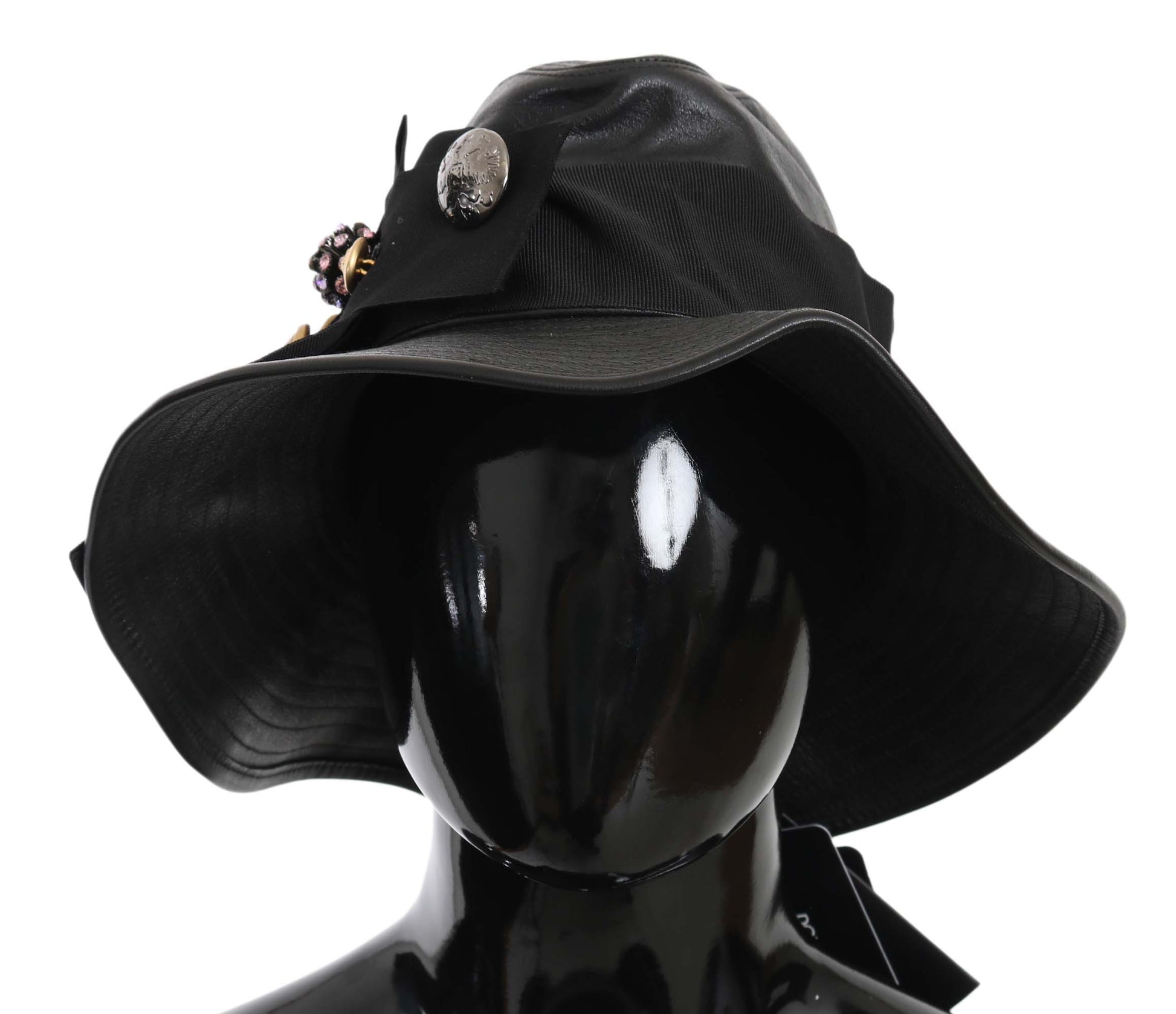 Elegante gorra cloche de cuero negro