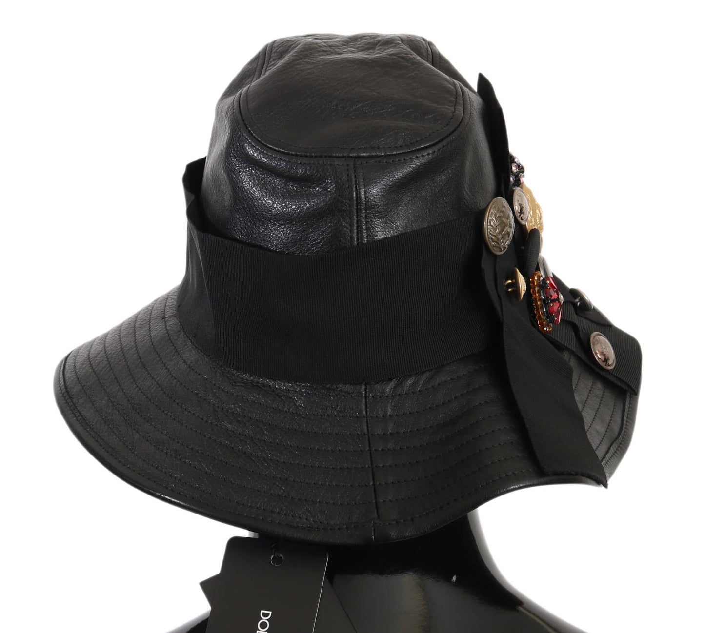 Elegante gorra cloche de cuero negro