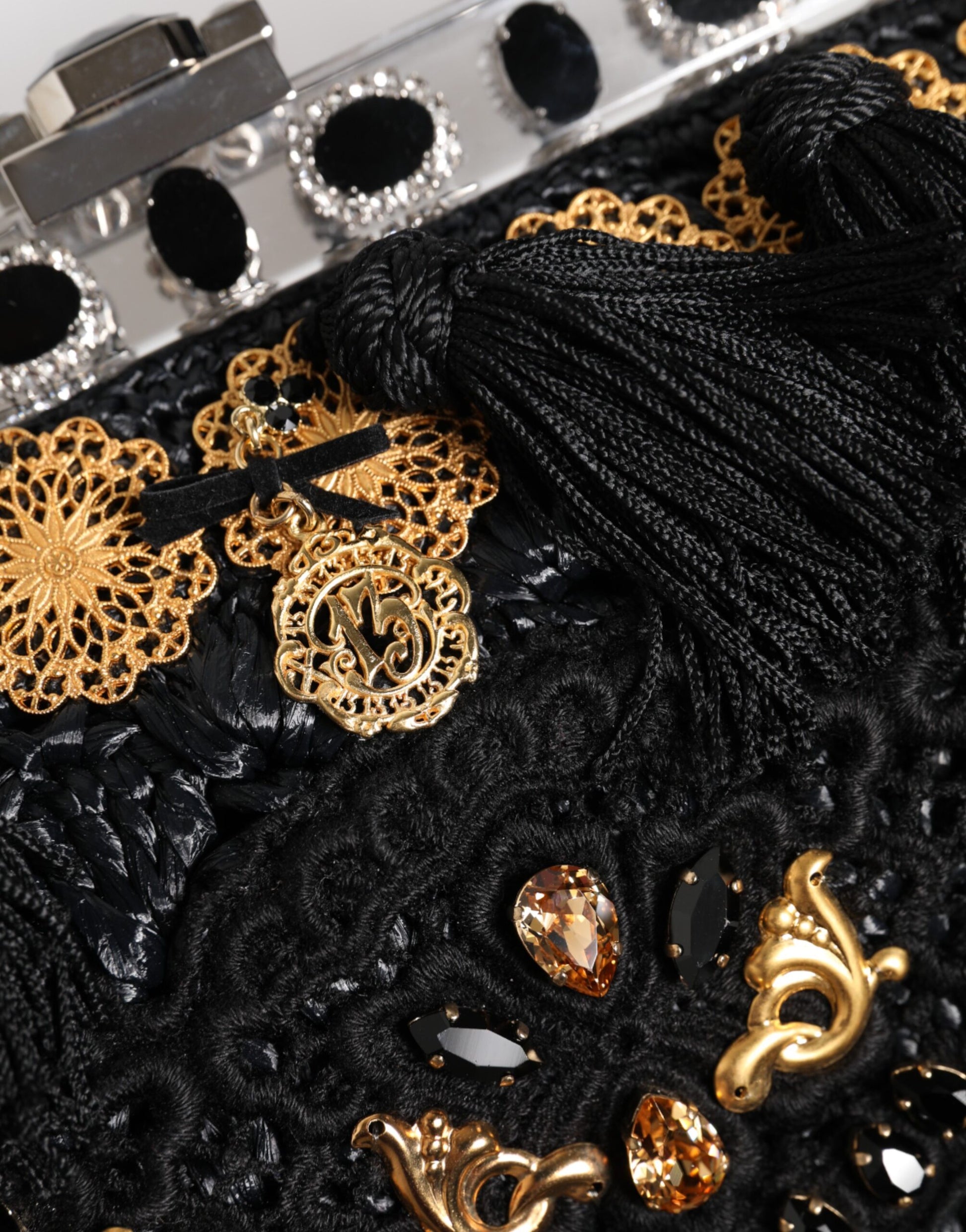 Black Tassel Gold Baroque Crystal Evening Clutch Bag