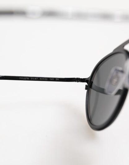 Matte Black DG2276 Metal Rim Round Shades Sunglasses