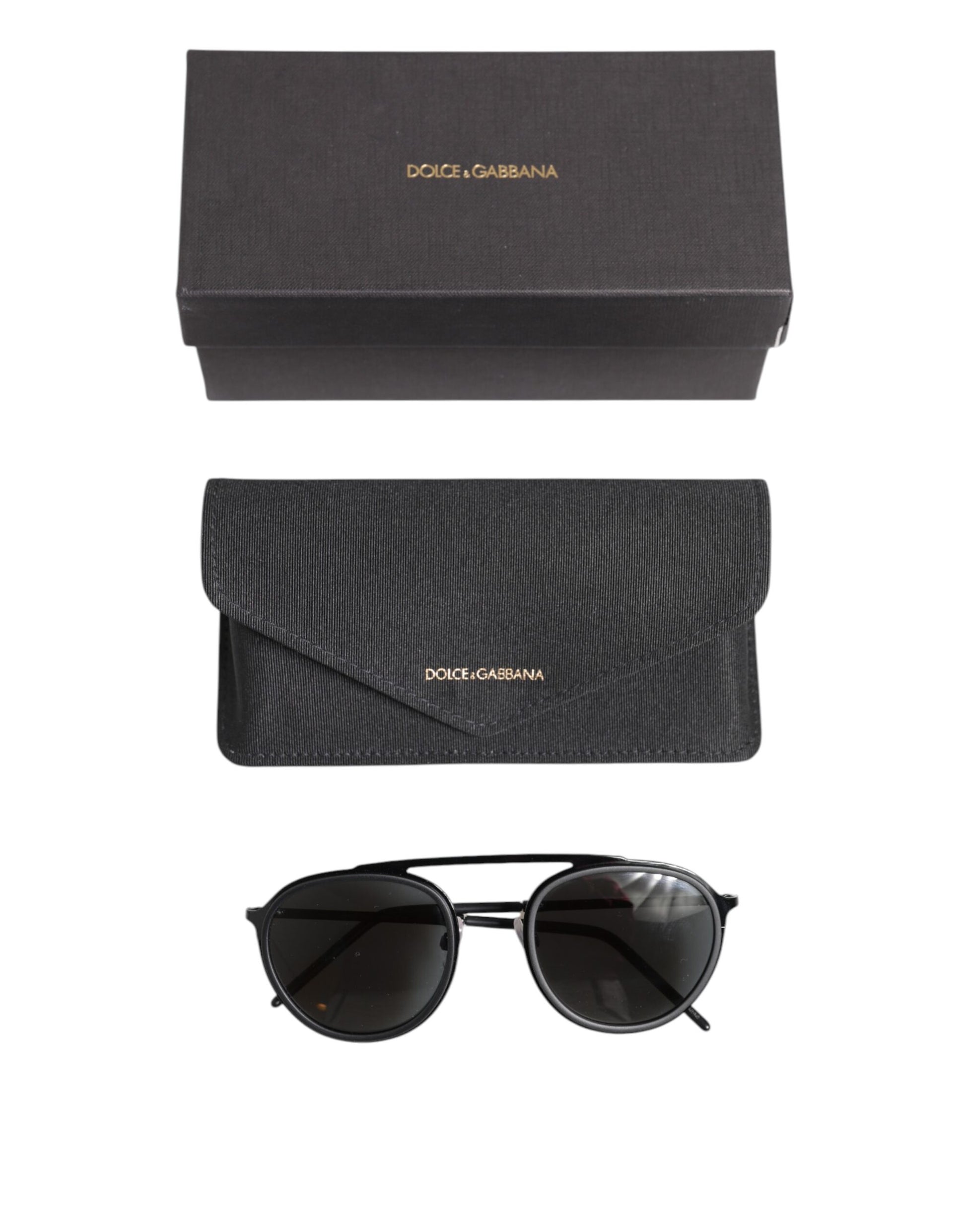 Matte Black DG2276 Metal Rim Round Shades Sunglasses