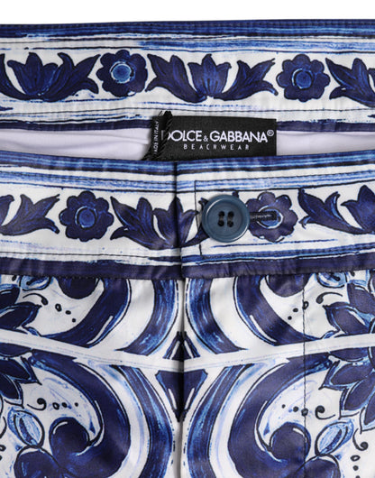 Blue White Majolica Print Swim Shorts Swimwear