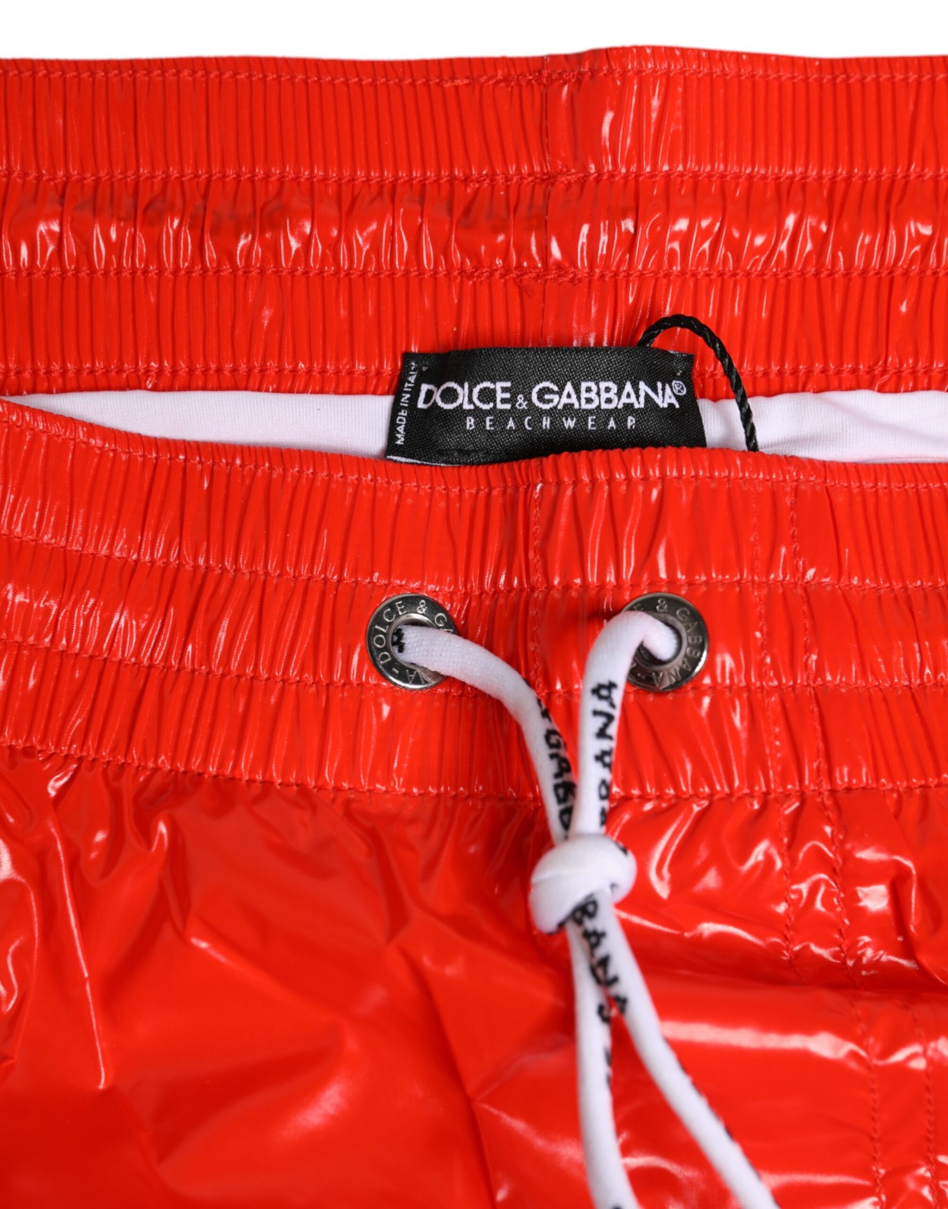 Red Nylon Drawstring Beachwear Shorts Swimwear