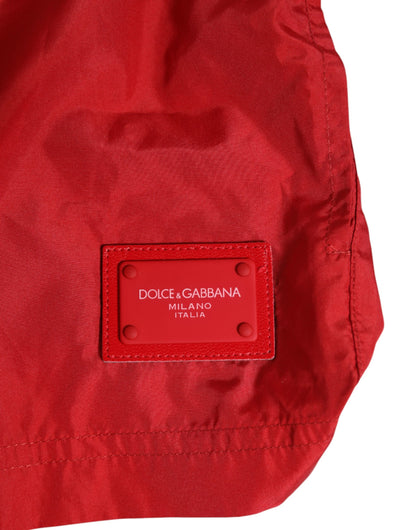Red Drawstring Beachwear Men Shorts Swimwear