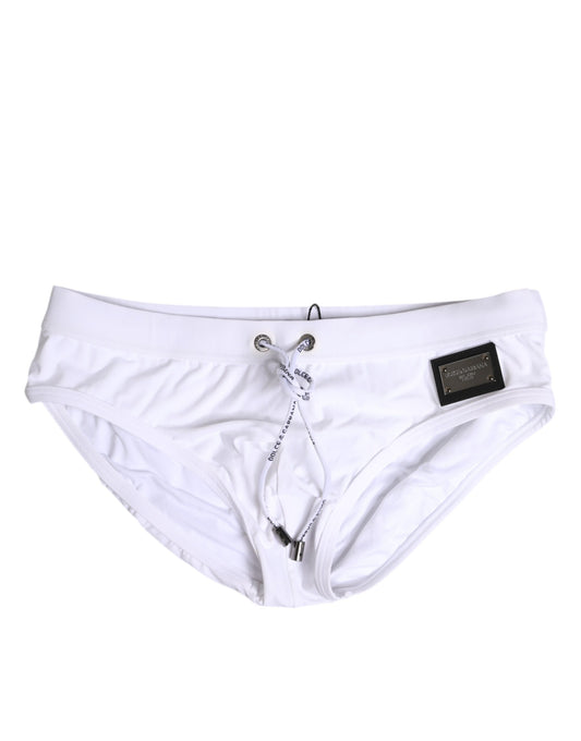 White Logo Drawstring Beachwear Brief Swimwear