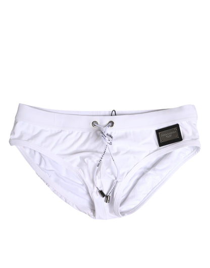 White Logo Drawstring Beachwear Brief Swimwear