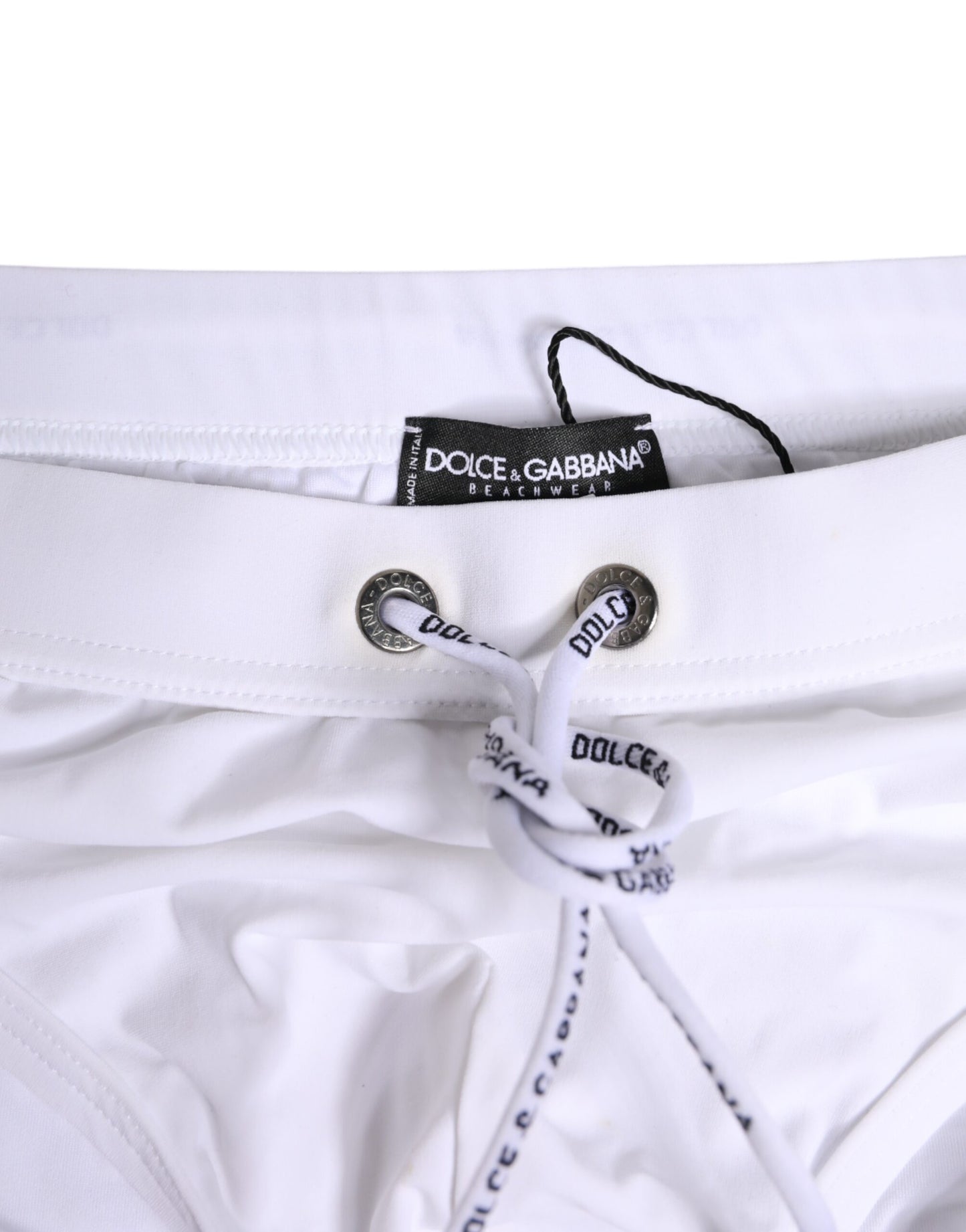 White Logo Drawstring Beachwear Brief Swimwear