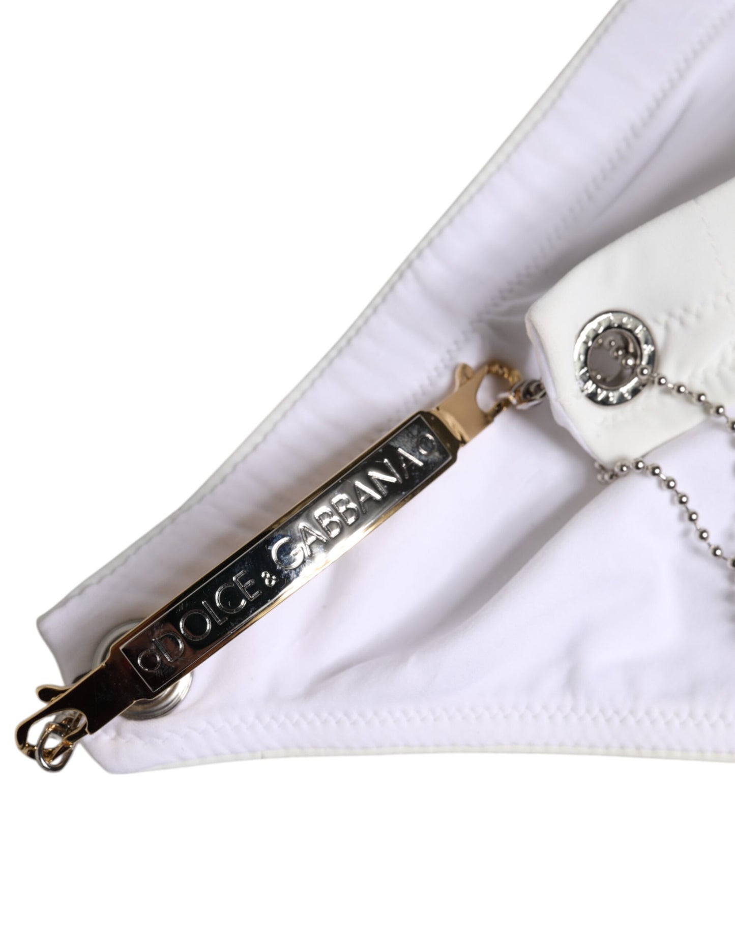 White Logo Metal Embellishment Brief Swimwear