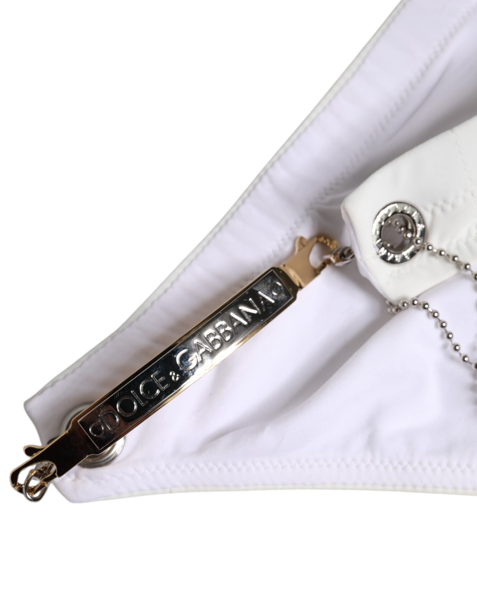 White Logo Metal Embellishment Brief Swimwear