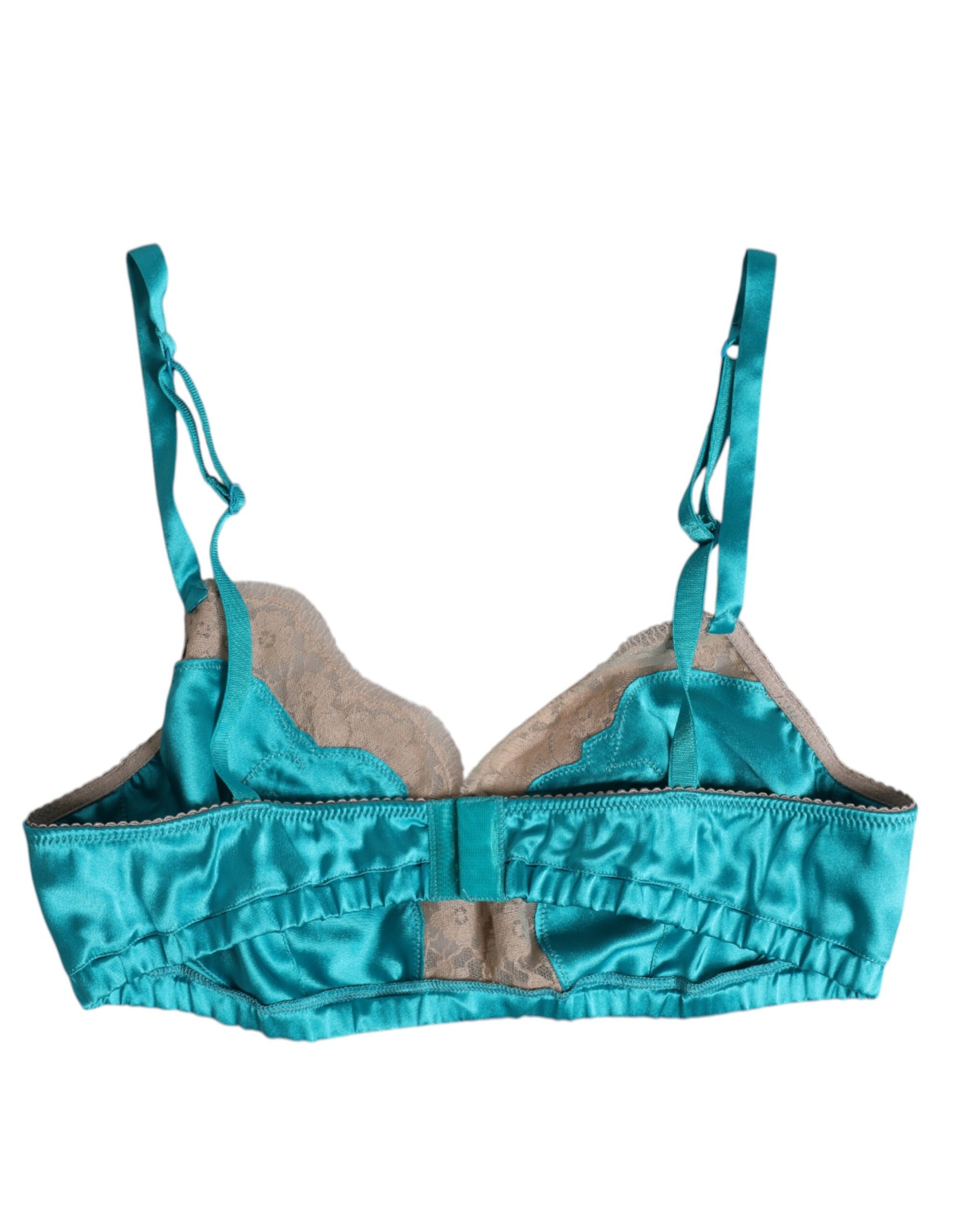 Green Floral Lace Silk Non Wire Bra Underwear