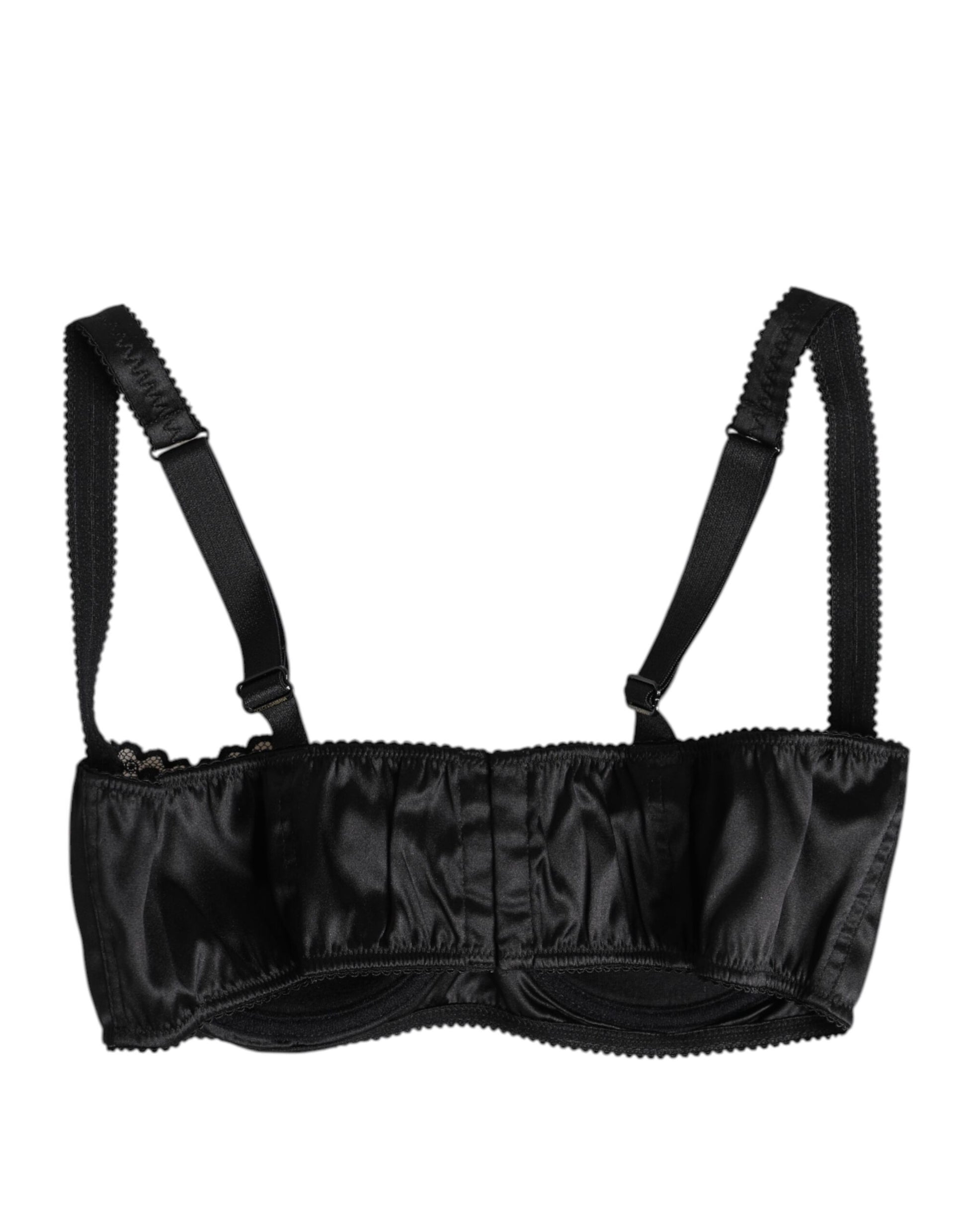 Black Silk Underwired Balconette Bra Underwear
