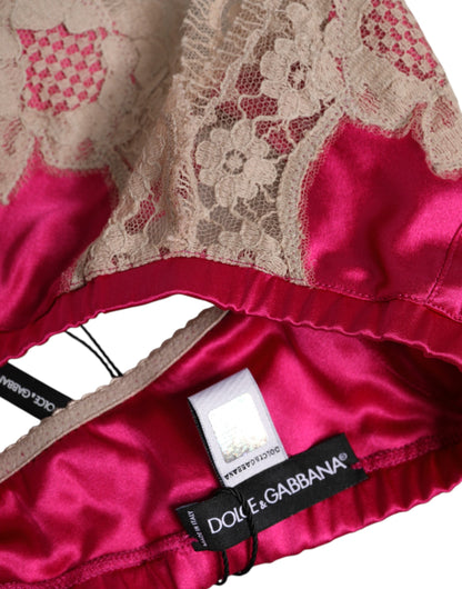 Magenta Floral Lace Silk Non Wire Bra Underwear