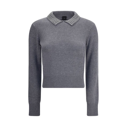 Rhinestone-decorated collar Sweater