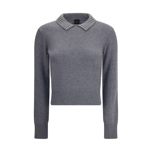 Rhinestone-decorated collar Sweater