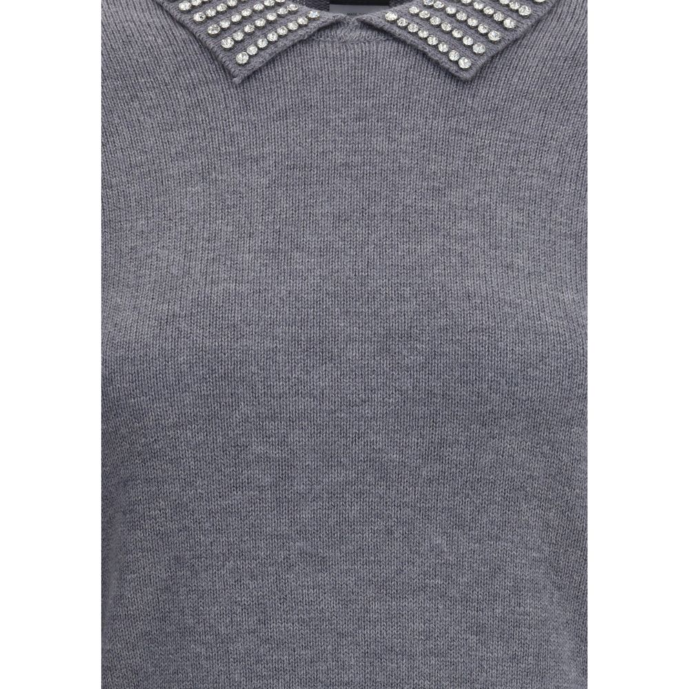 Rhinestone-decorated collar Sweater