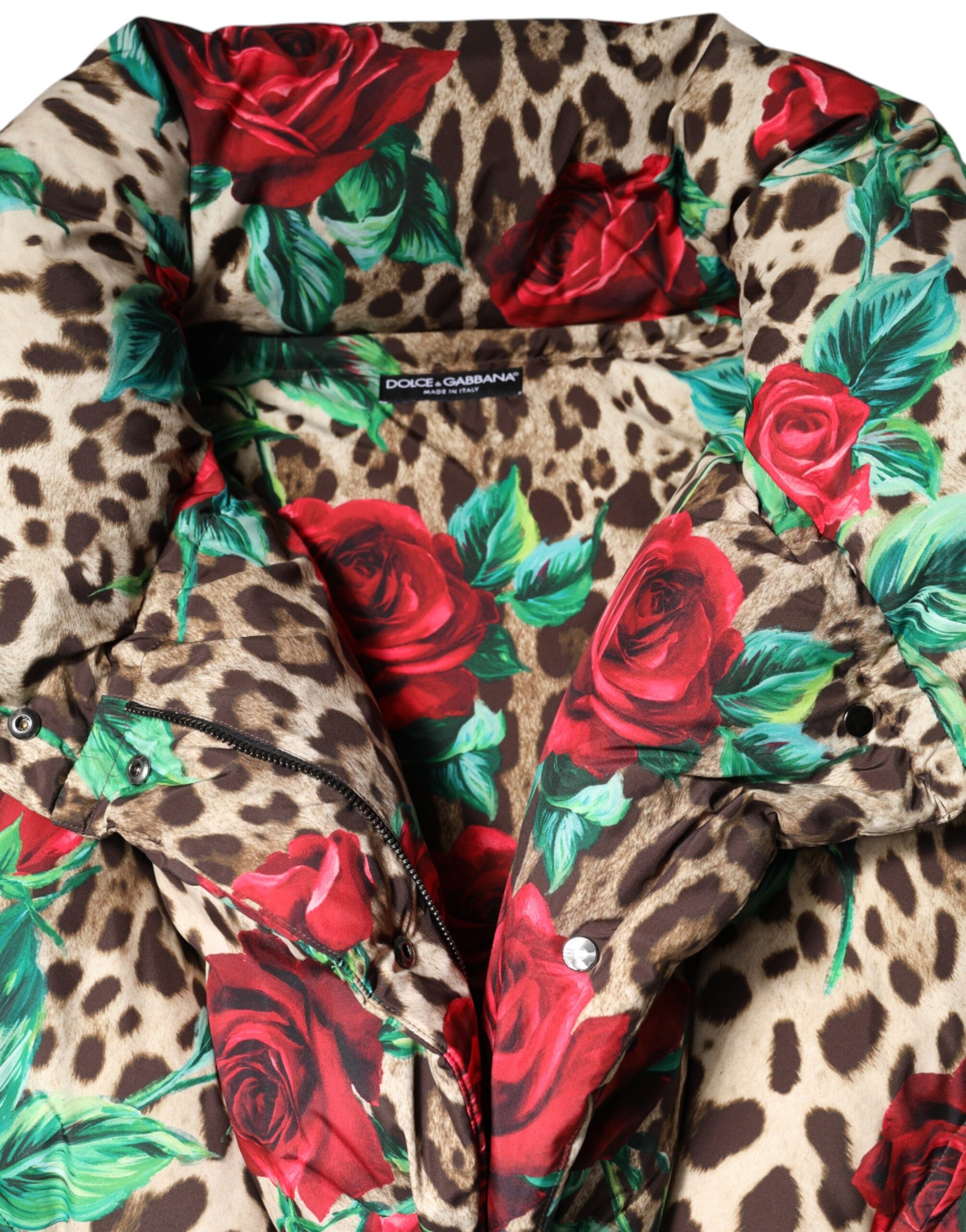 Multicolor Leopard Rose Puffer Quilted Jacket