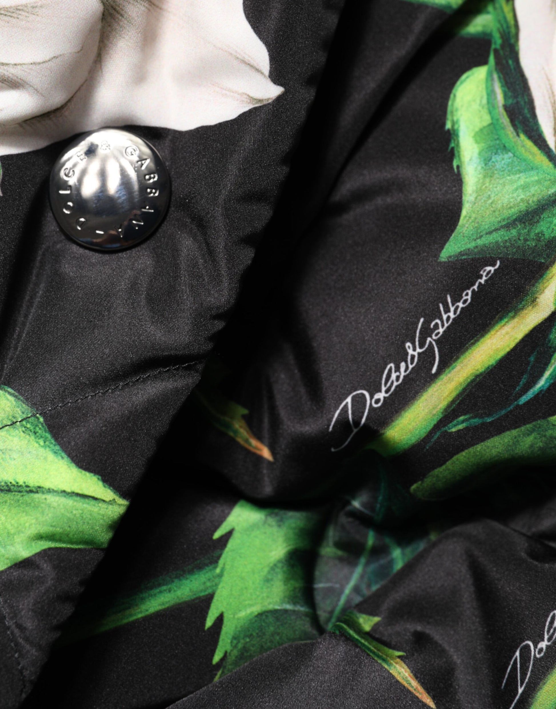 Black Floral Print Puffer Quilted Jacket