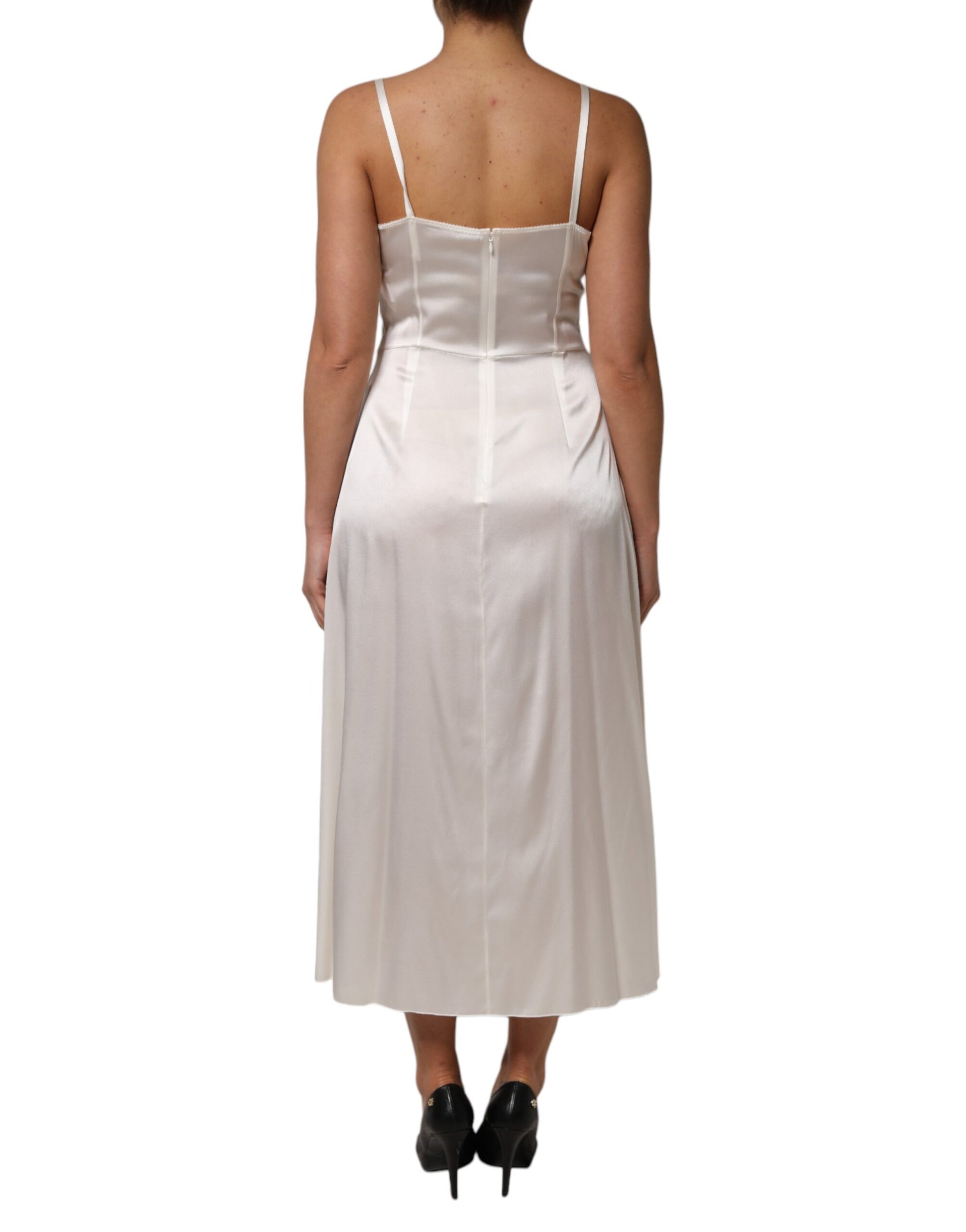 White DG Logo Full Slip Silk Dress Sleepwear