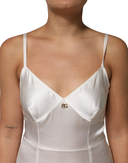 White DG Logo Full Slip Silk Dress Sleepwear