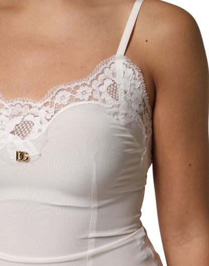 White Lace Gold DG Logo Silk Dress Sleepwear