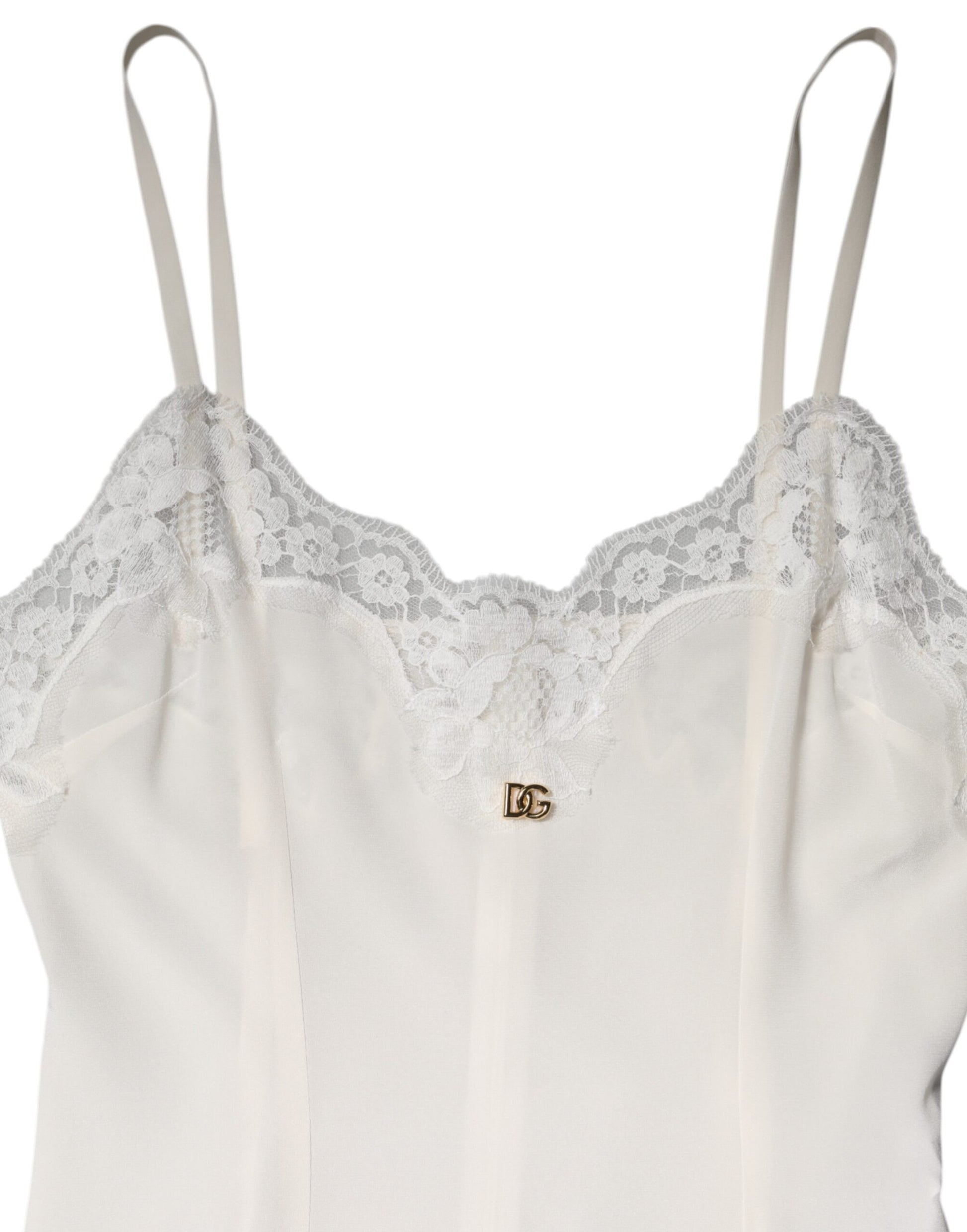 White Lace Gold DG Logo Silk Dress Sleepwear