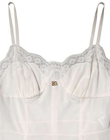 White Lace DG Logo Silk Dress Sleepwear