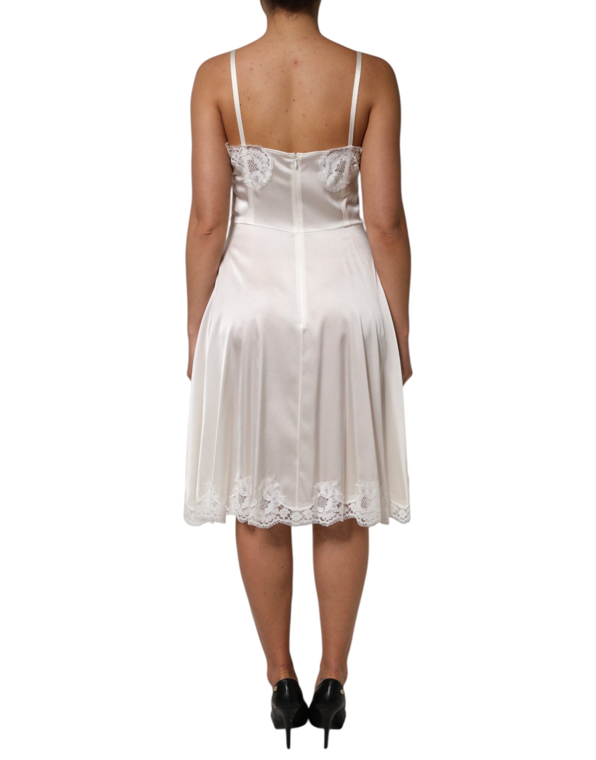 White Lace DG Logo Silk Dress Sleepwear