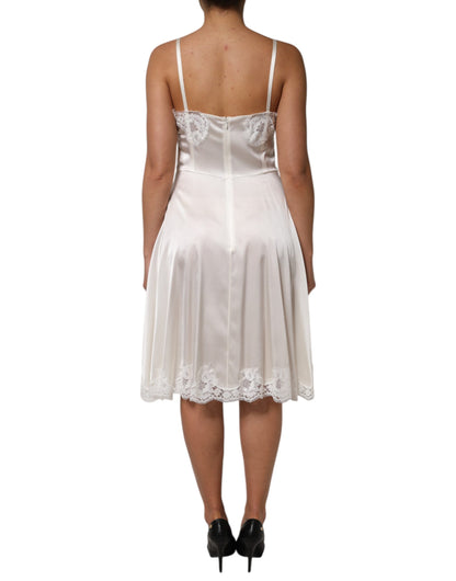 White Lace DG Logo Silk Dress Sleepwear