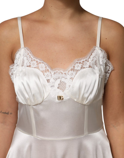 White Lace DG Logo Silk Dress Sleepwear