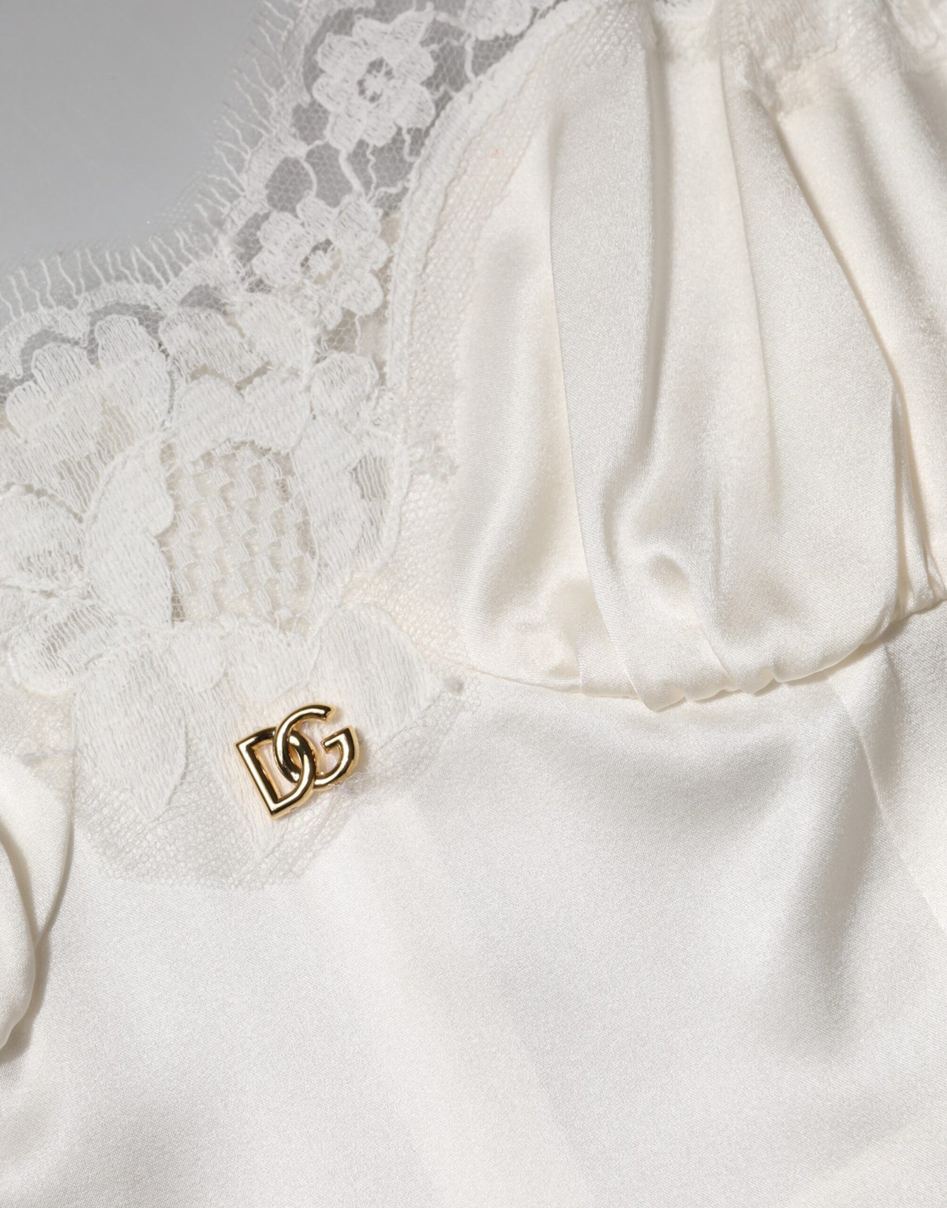 White Lace DG Logo Silk Dress Sleepwear
