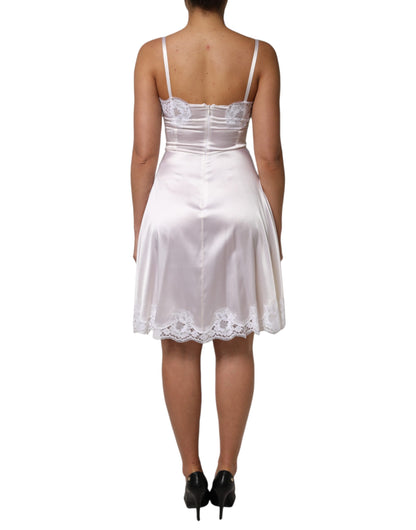 White Lace Gold DG Logo Silk Dress Sleepwear