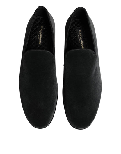 Black Velvet Slip On Loafers Formal Shoes