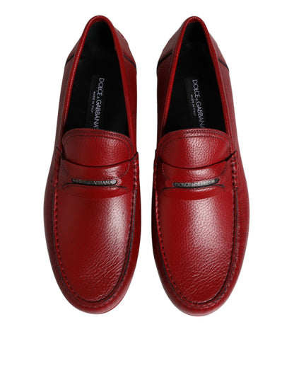 Red Leather Loafers Moccasins Slip On Shoes
