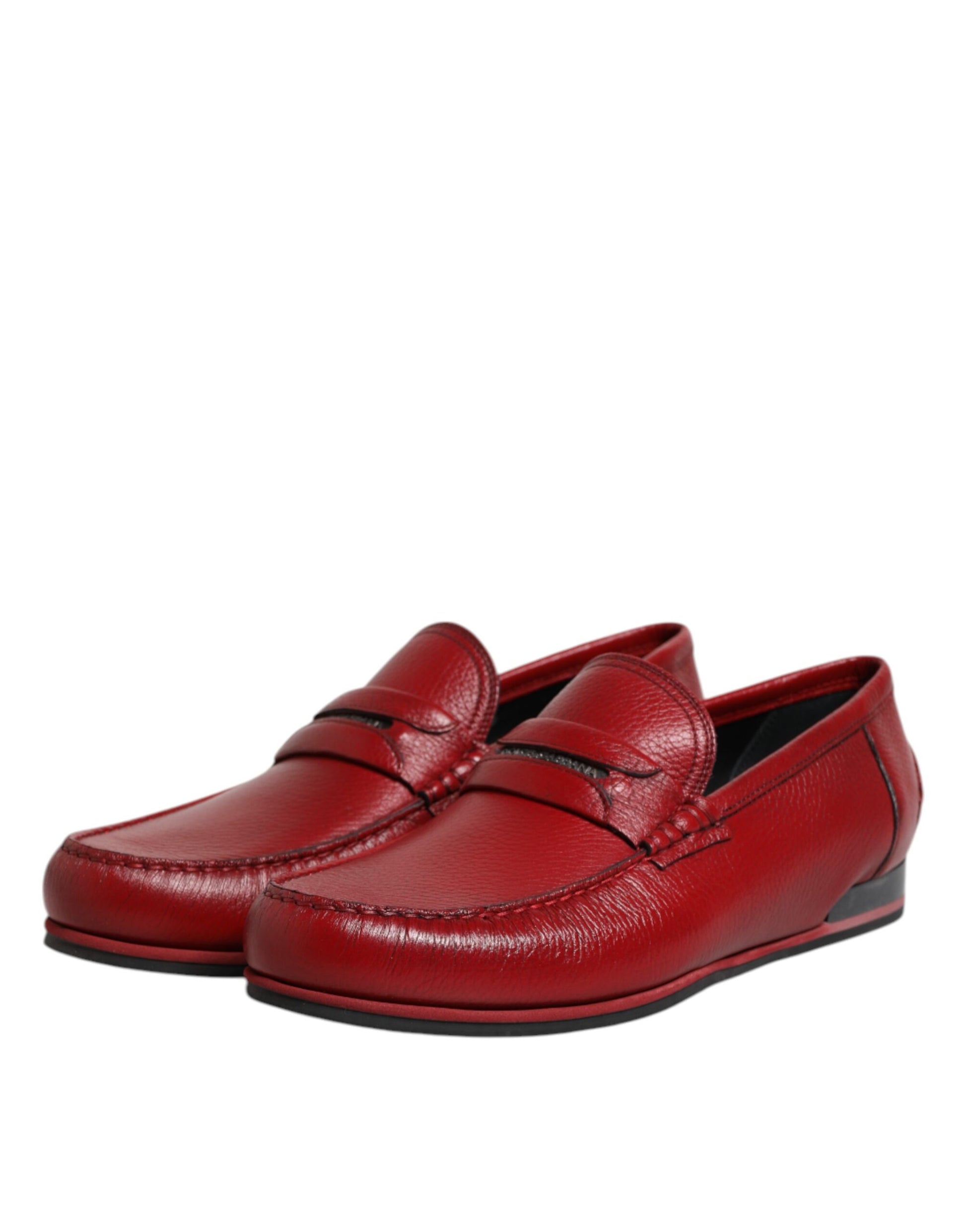 Red Leather Loafers Moccasins Slip On Shoes