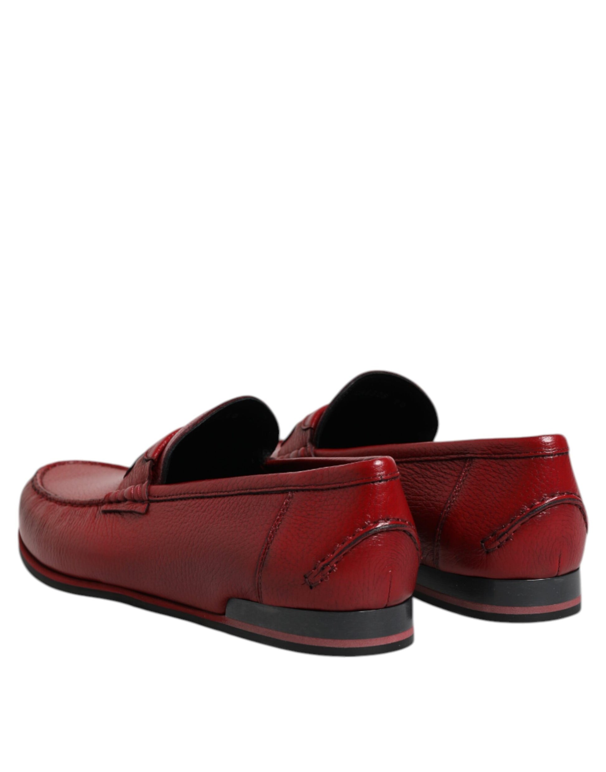 Red Leather Loafers Moccasins Slip On Shoes