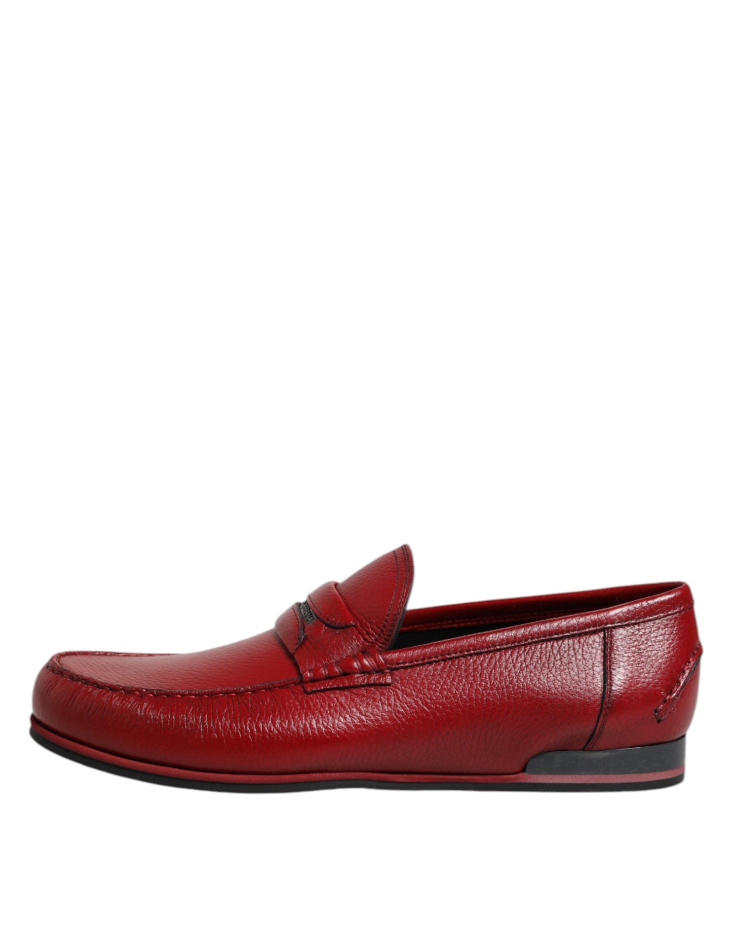 Red Leather Loafers Moccasins Slip On Shoes