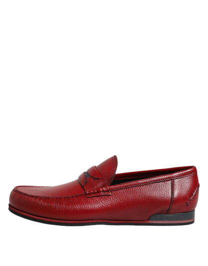 Red Leather Loafers Moccasins Slip On Shoes