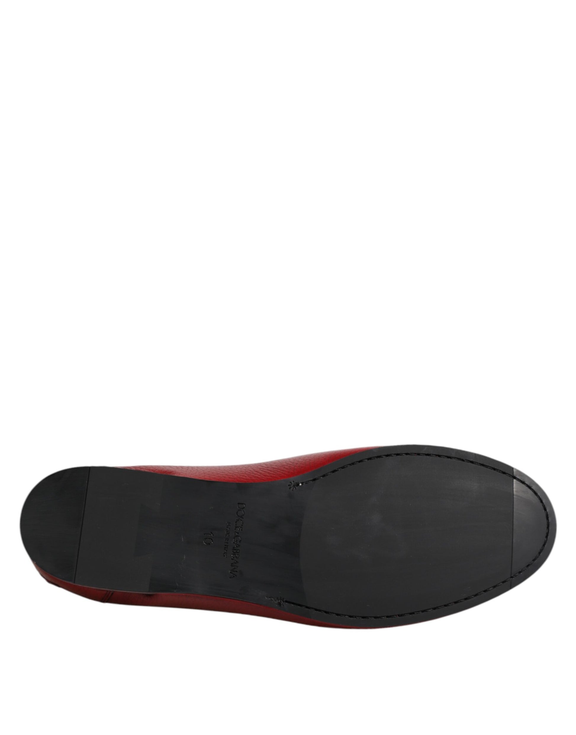 Red Leather Loafers Moccasins Slip On Shoes