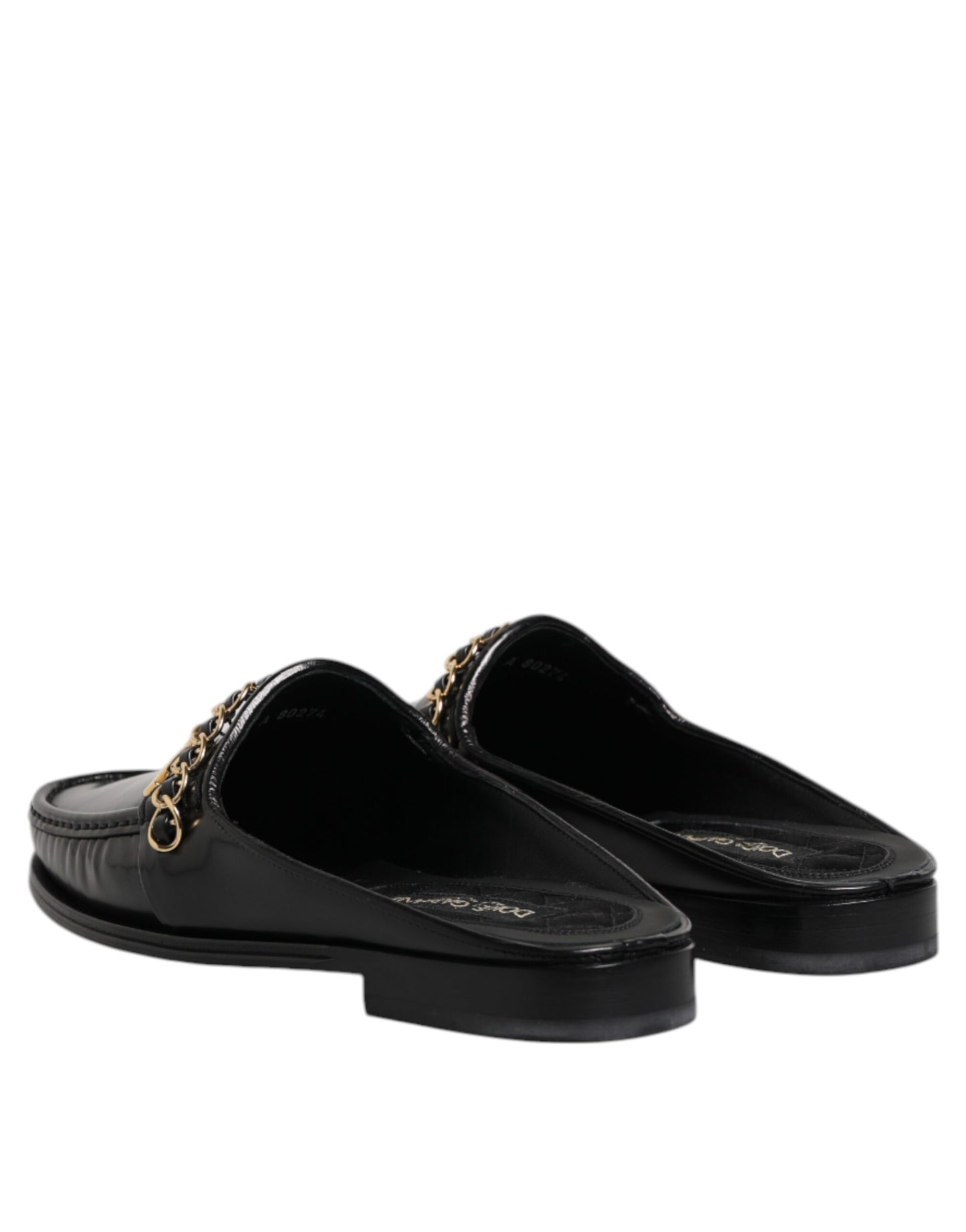Black Leather DG Chain Embellished Sandals Shoes