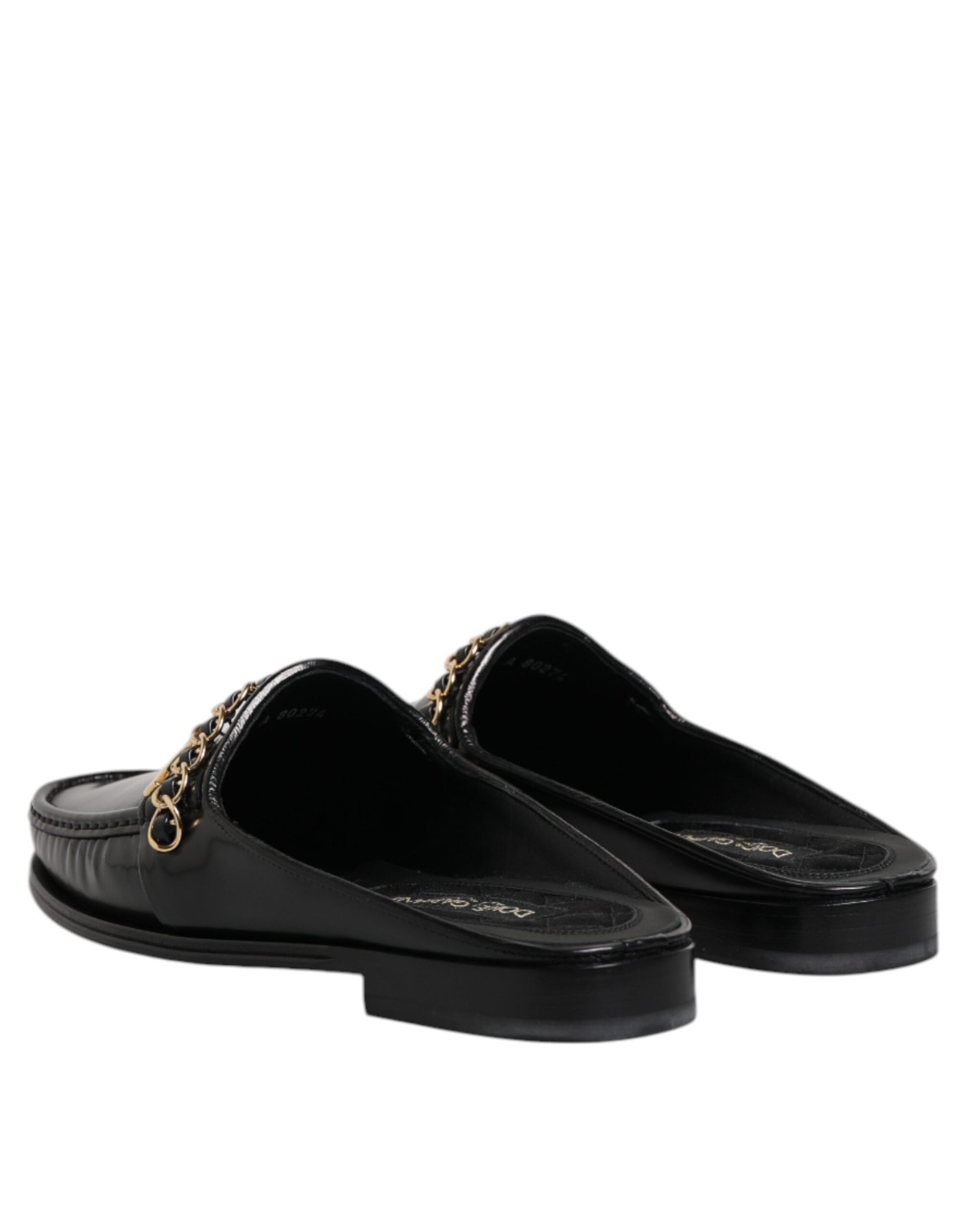 Black Leather DG Chain Embellished Sandals Shoes