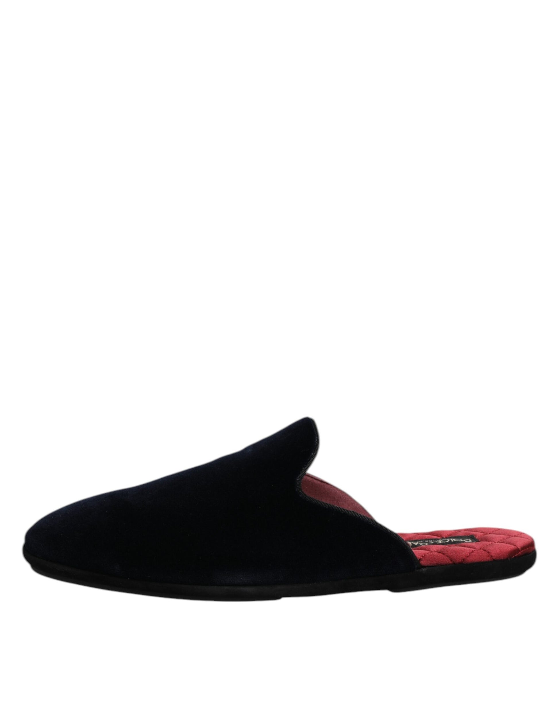 Dark Blue Viscose Velvet Slides Flat Slipper Shoes