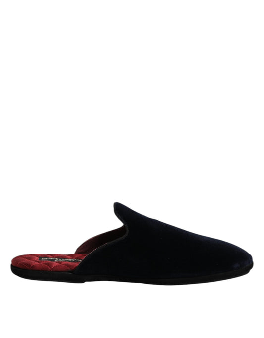 Dark Blue Viscose Velvet Slides Flat Slipper Shoes