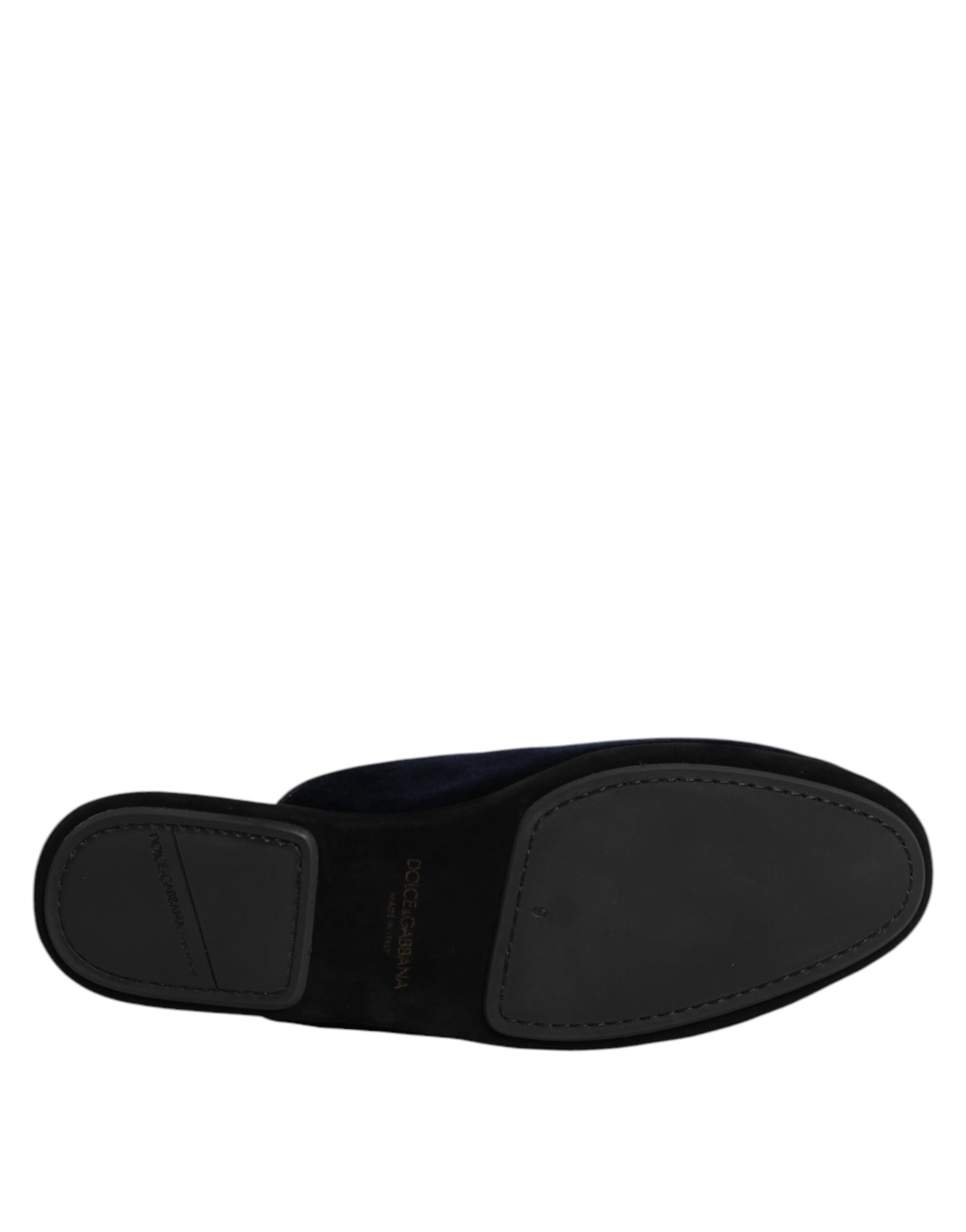 Dark Blue Viscose Velvet Slides Flat Slipper Shoes