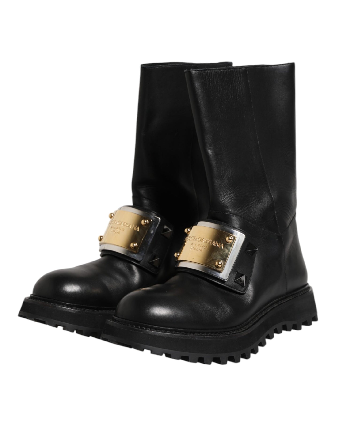Black Leather DG Logo Plaque High Boots Shoes