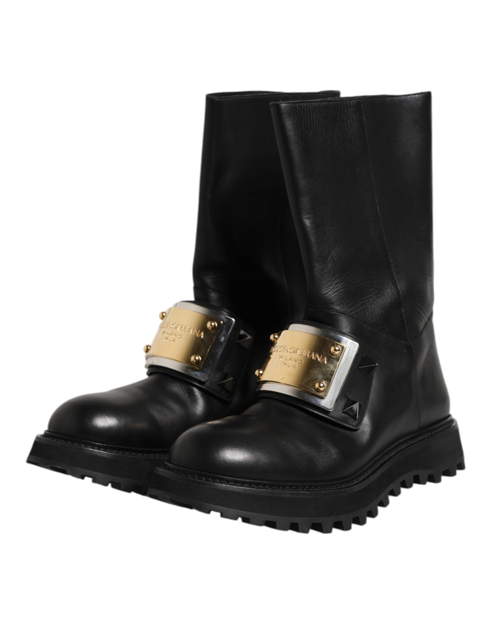 Black Leather DG Logo Plaque High Boots Shoes