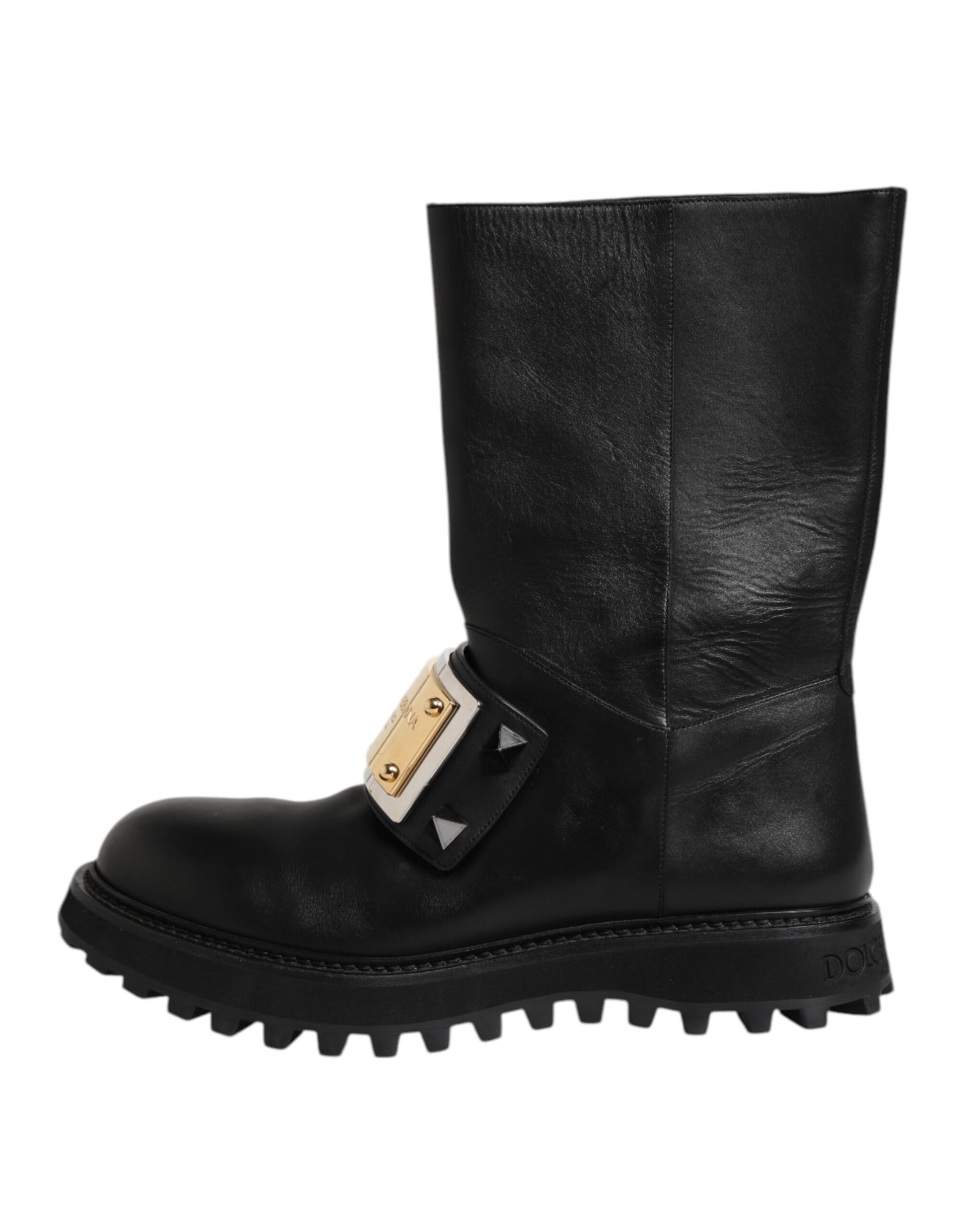 Black Leather DG Logo Plaque High Boots Shoes