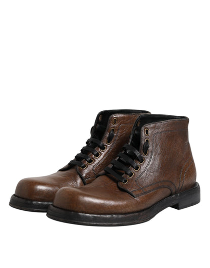 Brown Leather Lace Up Men Ankle Boots Shoes